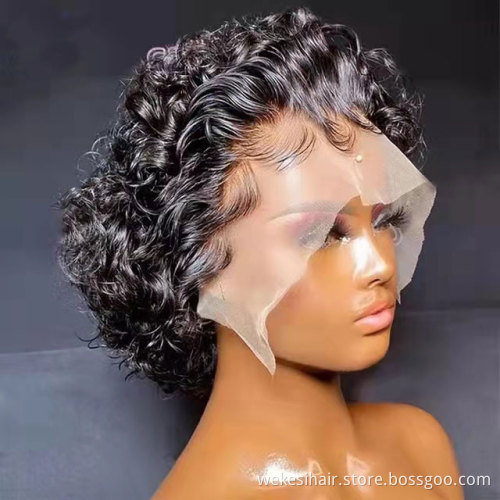 180% Perruque Pixie Cut Wig Human Hair Curly Bob Short Pixie Cut Lace Wig Bleached Knots Lace Frontal 13x4 Pixie Curls Wig Free